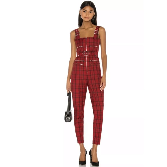 WeWoreWhat Pants - We Wore What Sz.S Red Plaid Moto Jumpsuit NTW $225